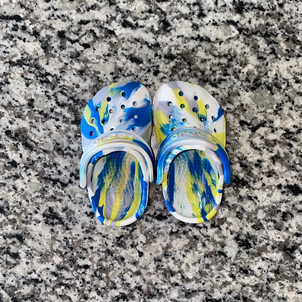 Baby tie dye crocs. Size C4. Worn a couple times. Like new.